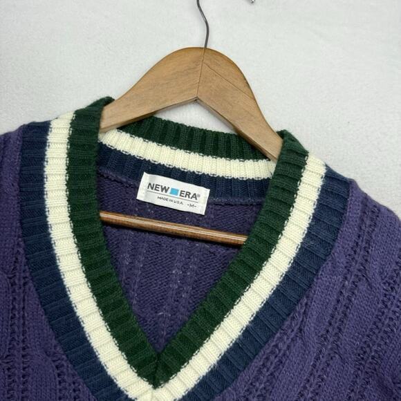 Vintage New Era Sweater Men's Medium Blue Chunky Cable Knit Tennis Cricket USA - Picture 6 of 10
